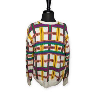 Vintage Regatta Sport Colorful Basketweave Pattern Cable Knit Sweater Size Small